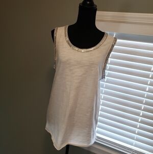 VOCAL Bejeweled Round Neck Sleeveless Top Size Large, Stylish, Chic